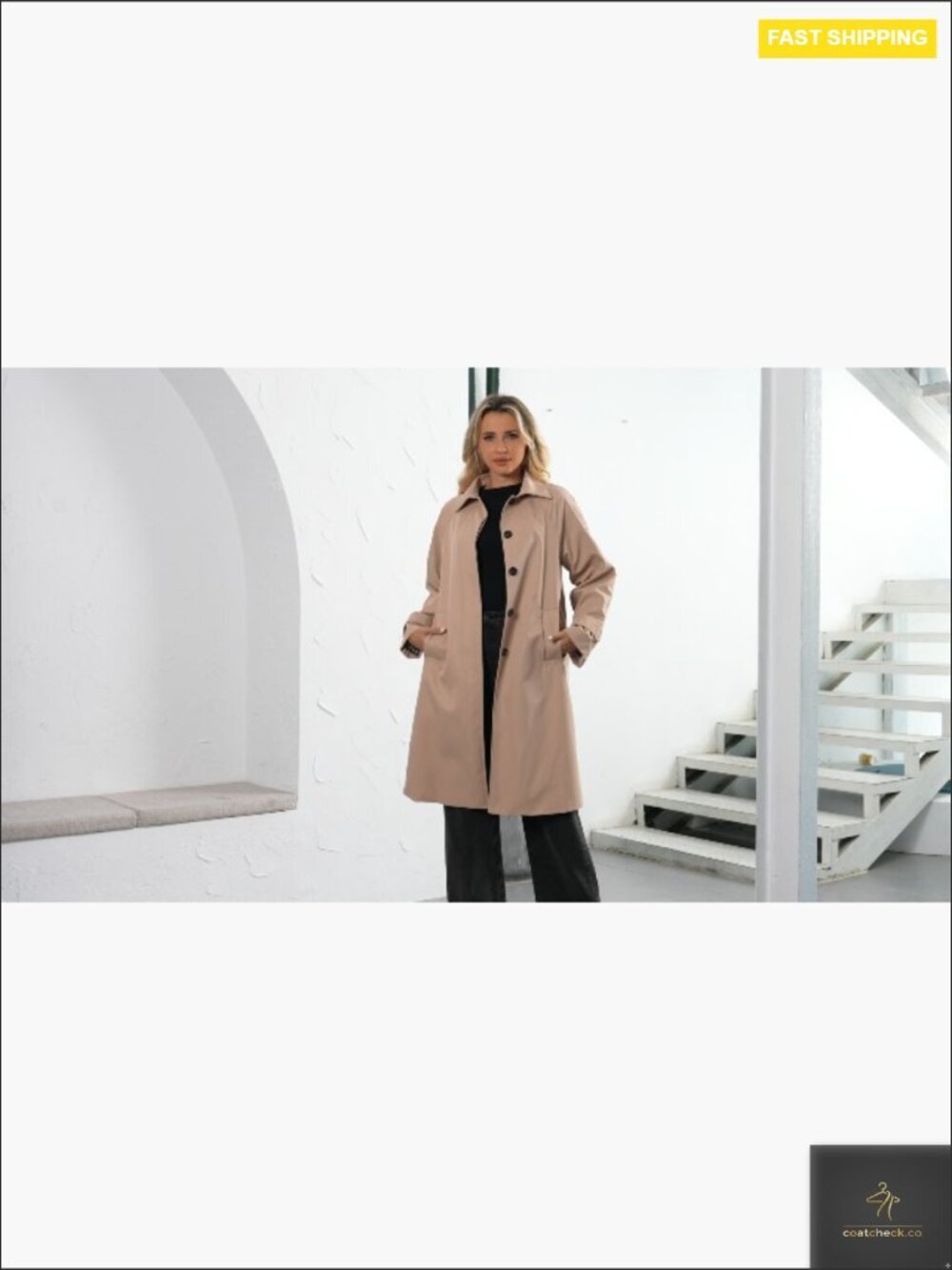 Oversized Trench Coat Classic Lapel Single Breasted Plaid Lined Windproof - Picture 7 of 7